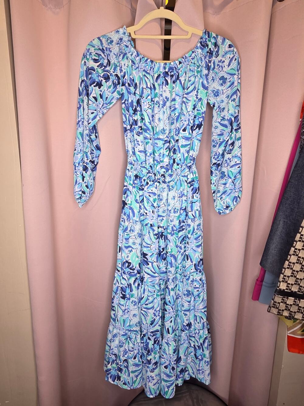 Lilly Pulitzer Jennie Off-The-Shoulder Midi Dress in Iris Blue High Maintenance